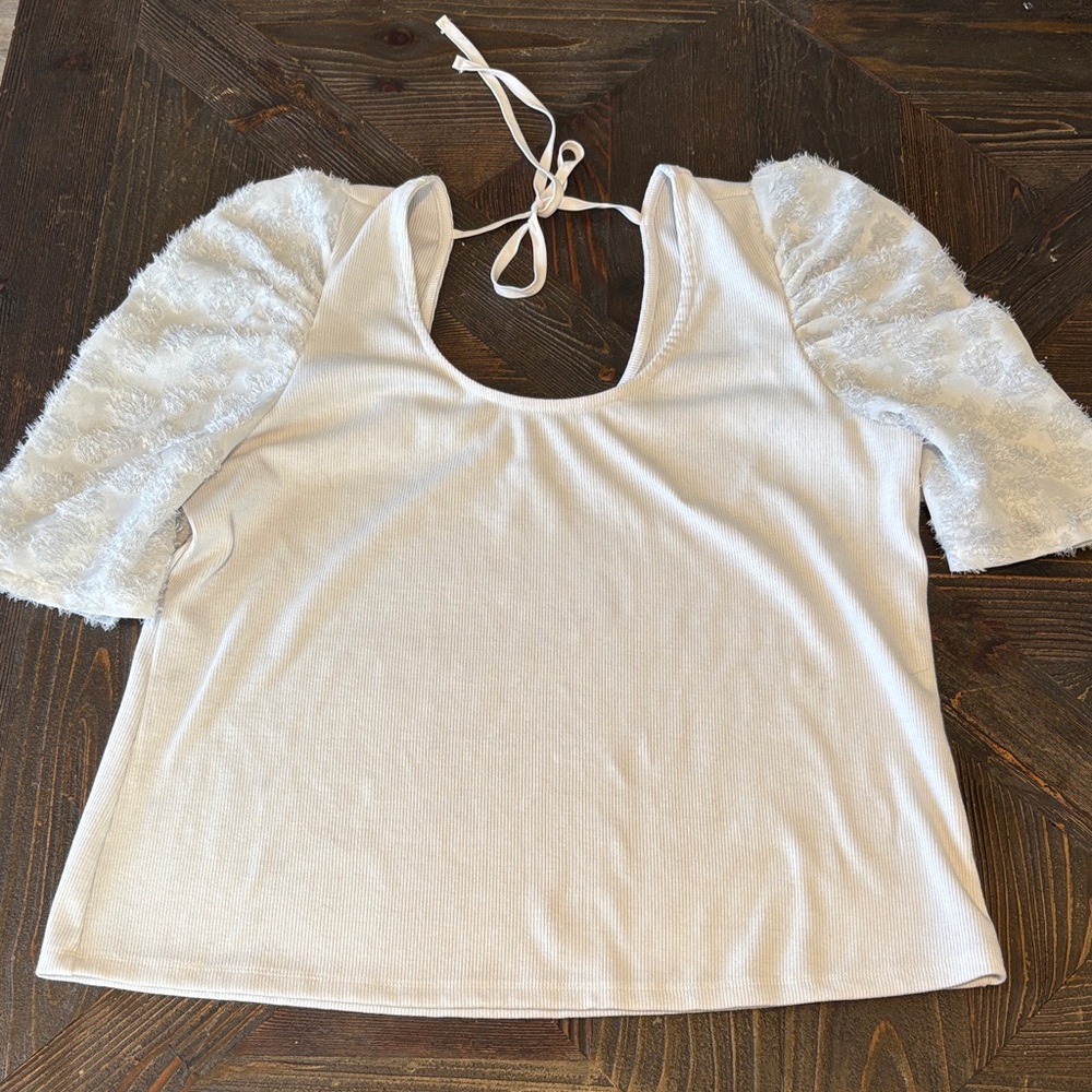 Maurices White Blouse with Textured Sleeves